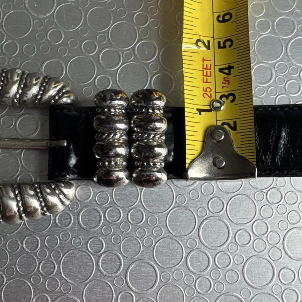 VTG ‘98 Barse San Antonio Black Croc Leather Belt L Silver Ranger Buckle 3pc Set